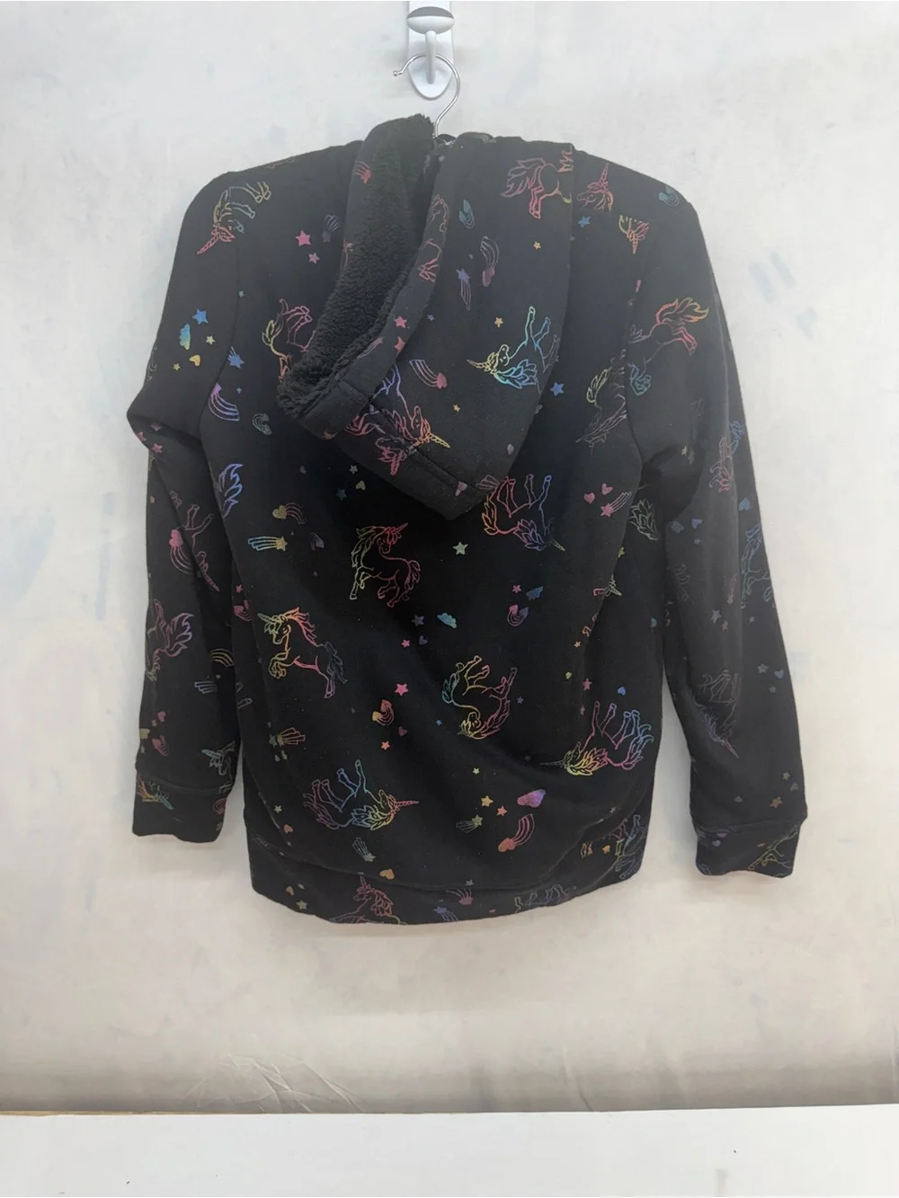 wonder nation Black Zip-Up Hoodie with Multicolor Unicorns